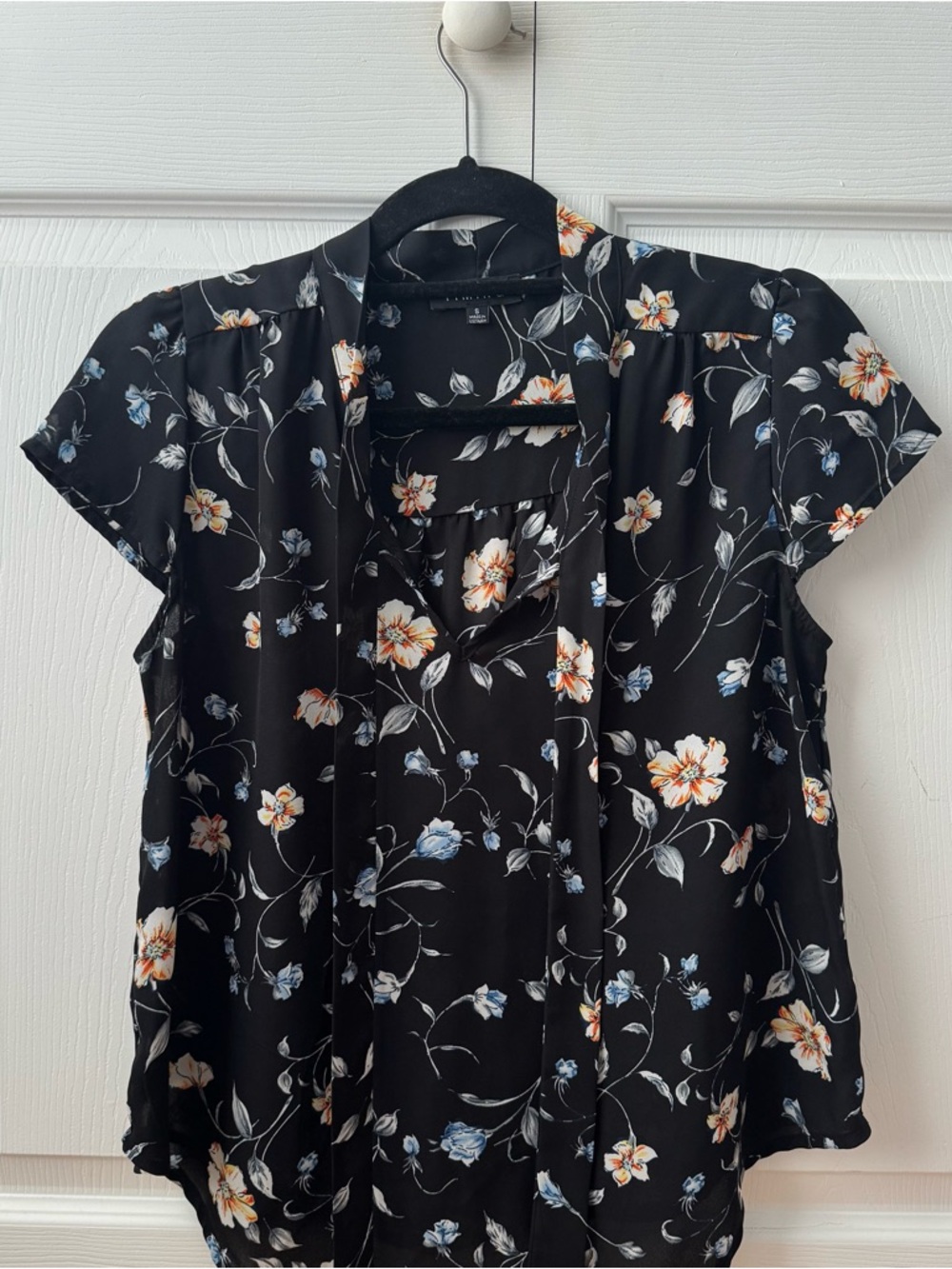 Timing Black Floral Short-Sleeve V-Neck Blouse